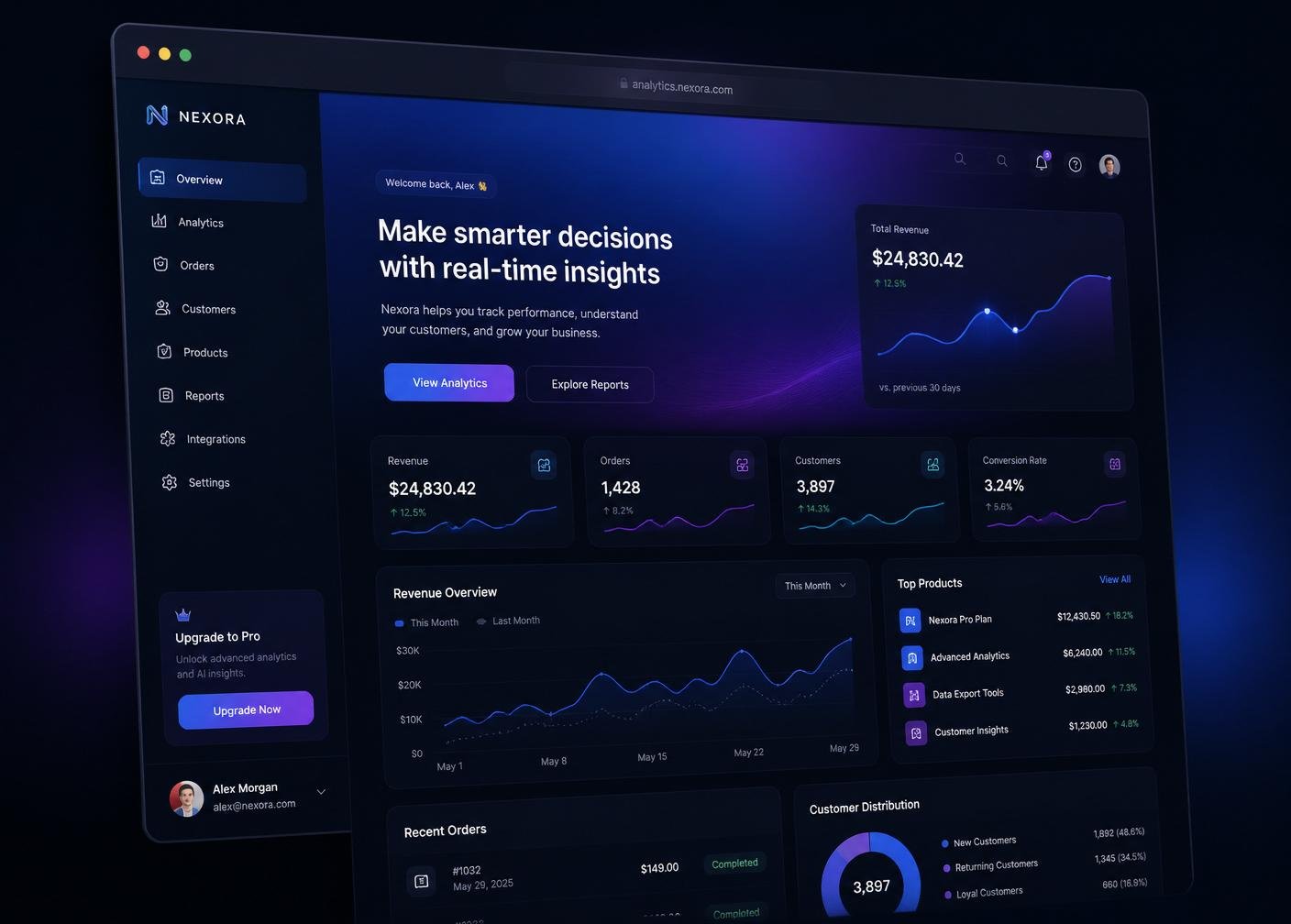 Preview of a modern Netviora website design with analytics dashboard